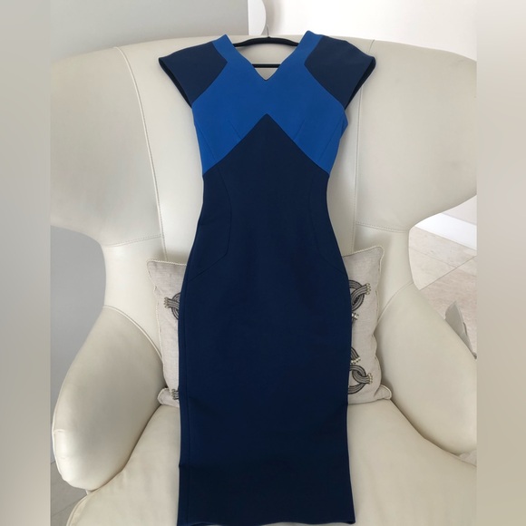 blue victoria beckham dress Royal Blue Pleated Shoulder Detail Dress  SSYS